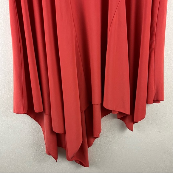 Sun Kim 2X Asymmetrical Pleated Corally Orange Sleeveless Stretchy Blouse Top - Picture 5 of 11